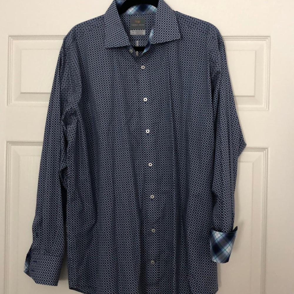 Thomas Dean XXL Blue patterned Button Up
